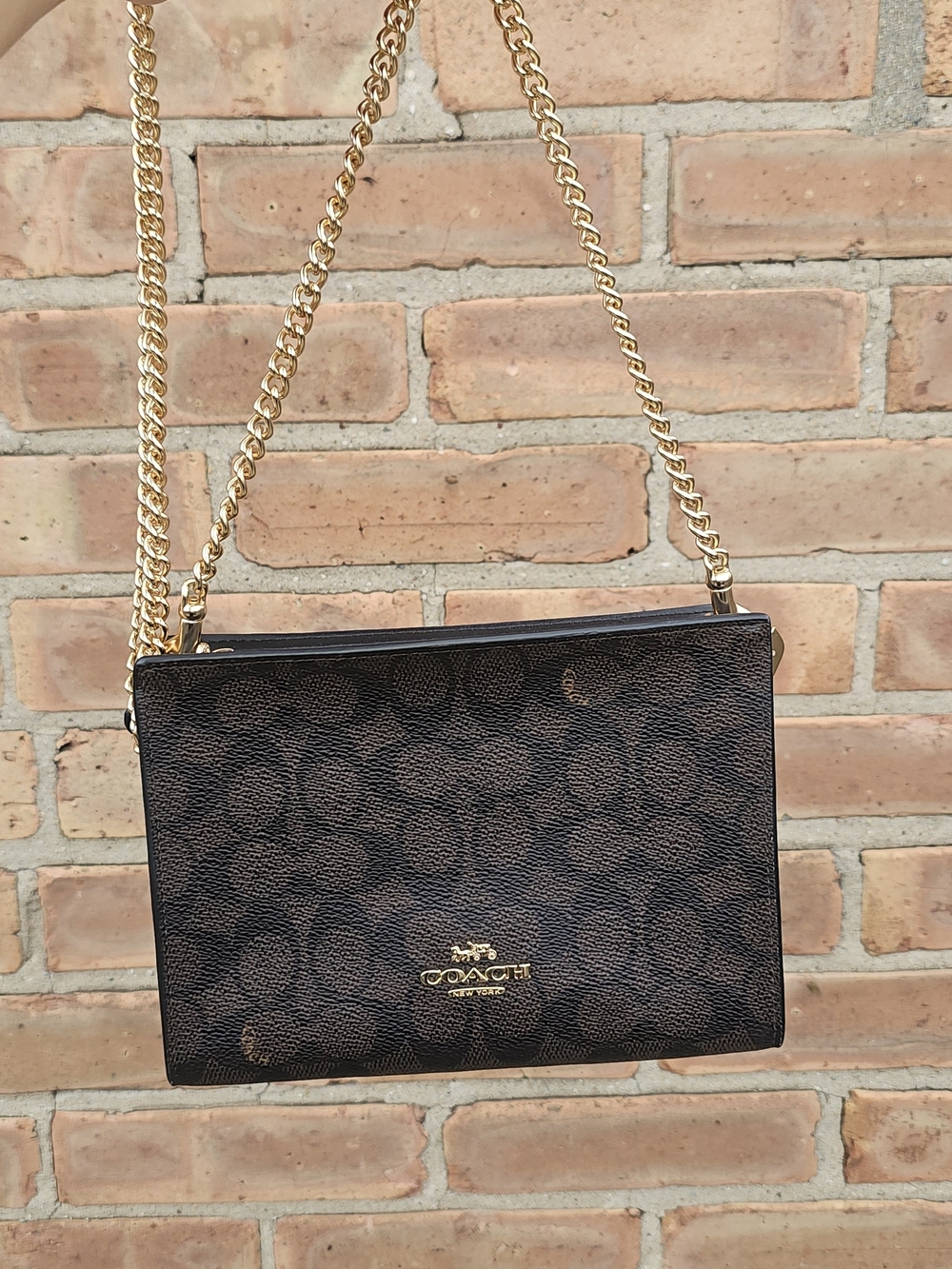 Coach NWT Slim Crossbody Bag In Signature Canvas Coach black & walnut crossbody